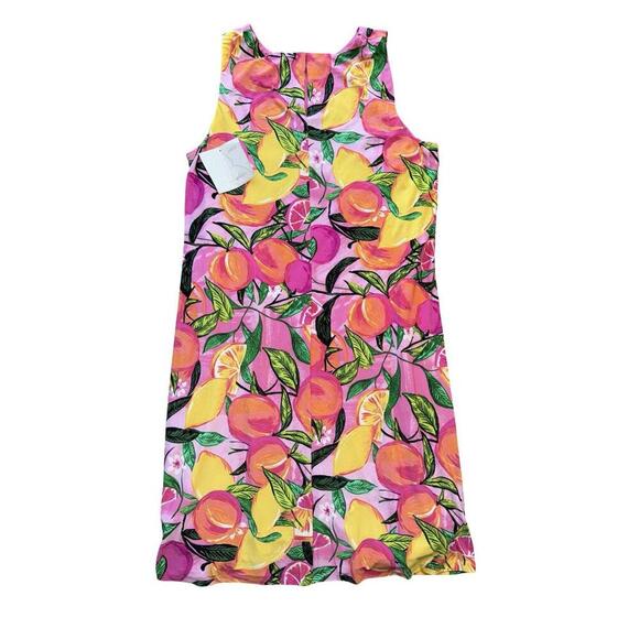 PAPPAGALLO Colorful Swing Shift Dress Size L Tropical Sleeveless Lemon Peach - Picture 5 of 5